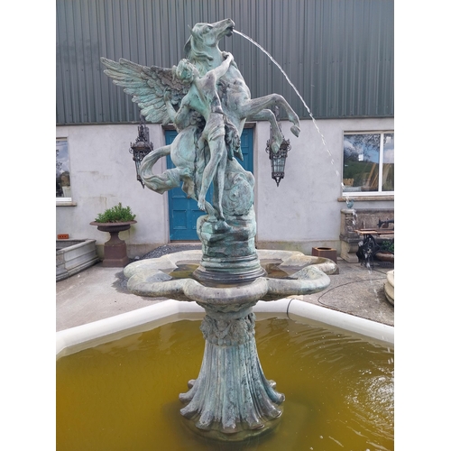 740 - Exceptional quality bronze fountain depicting Mercury mounted Pegasus complete with moulded stone su... 