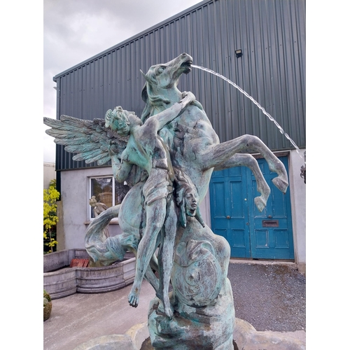 740 - Exceptional quality bronze fountain depicting Mercury mounted Pegasus complete with moulded stone su... 