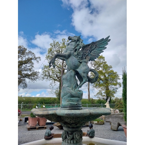 740 - Exceptional quality bronze fountain depicting Mercury mounted Pegasus complete with moulded stone su... 