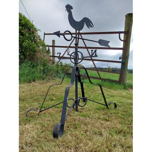 76 - Wrought iron weather vane Rooster {117 cm H x 116 cm W x 99 cm D}.