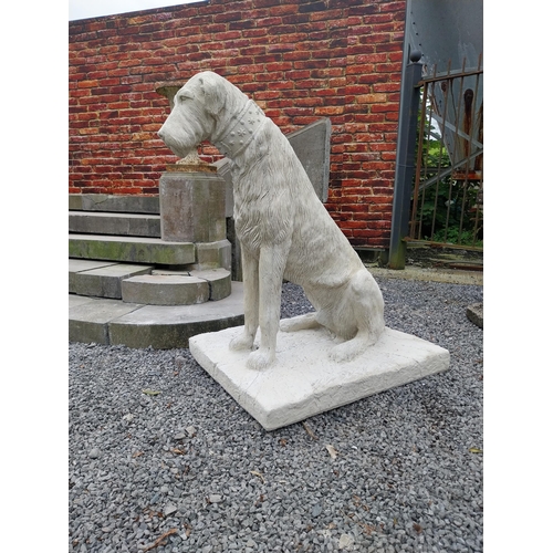 766 - Pair of good quality moulded sandstone statues of Irish Wolf Hounds mounted on platform base {119 cm... 