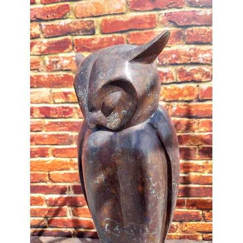 8 - Exceptional quality contemporary bronze sculpture of an Owl raised on slate pedestal {Overall dimens... 