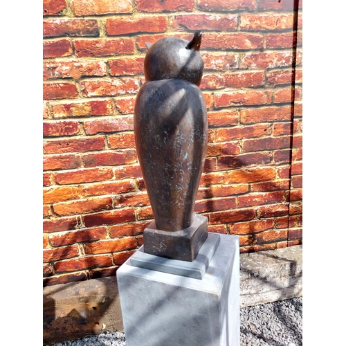 8 - Exceptional quality contemporary bronze sculpture of an Owl raised on slate pedestal {Overall dimens... 