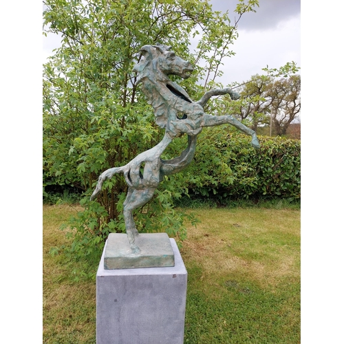 509 - Exceptional quality contemporary bronze sculpture 'The Rearing Horse' raised on slate plinth {Overal... 