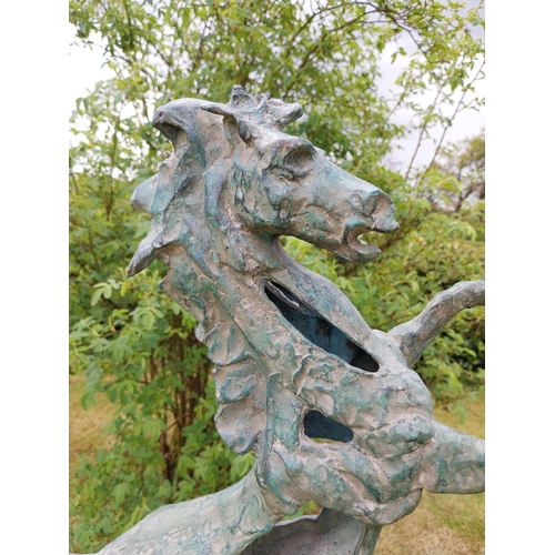 509 - Exceptional quality contemporary bronze sculpture 'The Rearing Horse' raised on slate plinth {Overal... 