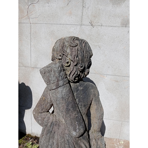 809 - Stone statue of a Boy hunter {H 82cm x W 75cm x D 42cm }. (NOT AVAILABLE TO VIEW IN PERSON)