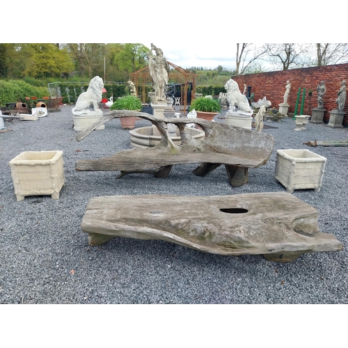 810 - Pair of moulded sandstone planters in the form of tree branches {57 cm H x 56 cm W x 56 cm D}.