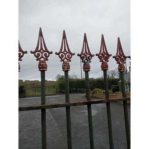 817 - Pair of wrought iron gates spiked finials {H 160cm x W 310cm }. (NOT AVAILABLE TO VIEW IN PERSON)