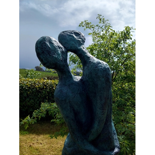 82 - Exceptional quality contemporary bronze sculpture 'The Lovers' raised on slate plinth {Overall dimen... 