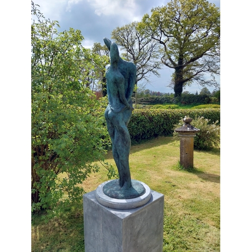 82 - Exceptional quality contemporary bronze sculpture 'The Lovers' raised on slate plinth {Overall dimen... 