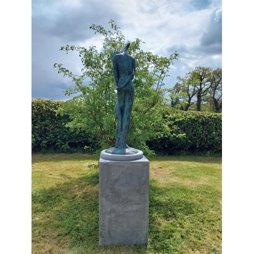 82 - Exceptional quality contemporary bronze sculpture 'The Lovers' raised on slate plinth {Overall dimen... 