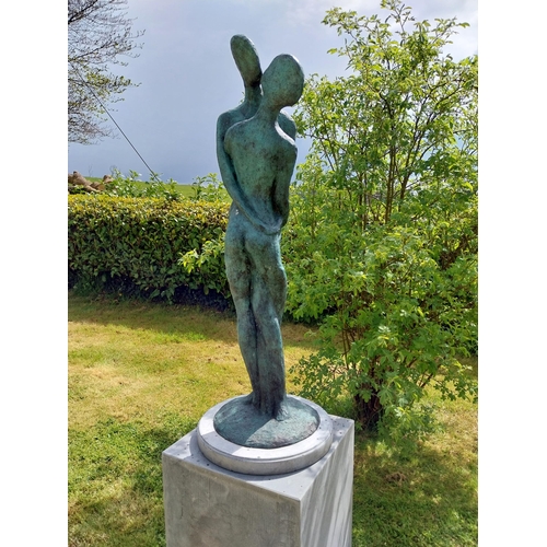 82 - Exceptional quality contemporary bronze sculpture 'The Lovers' raised on slate plinth {Overall dimen... 