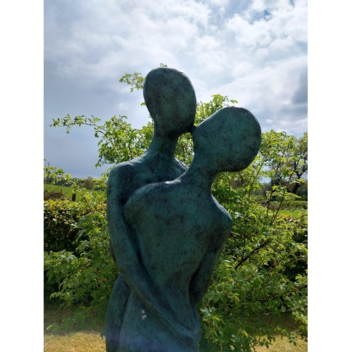 82 - Exceptional quality contemporary bronze sculpture 'The Lovers' raised on slate plinth {Overall dimen... 