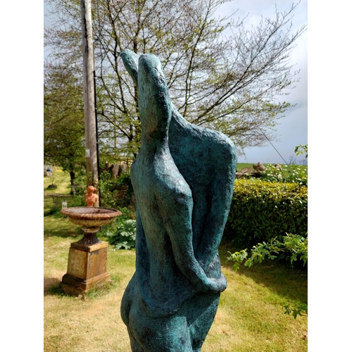 82 - Exceptional quality contemporary bronze sculpture 'The Lovers' raised on slate plinth {Overall dimen... 