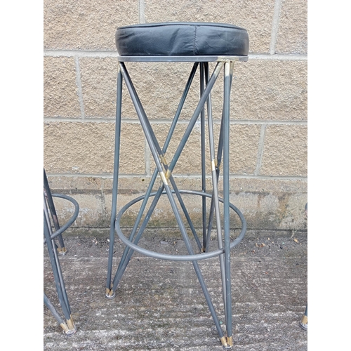 827 - Six metal matrix high stools with upholstered seat {}.