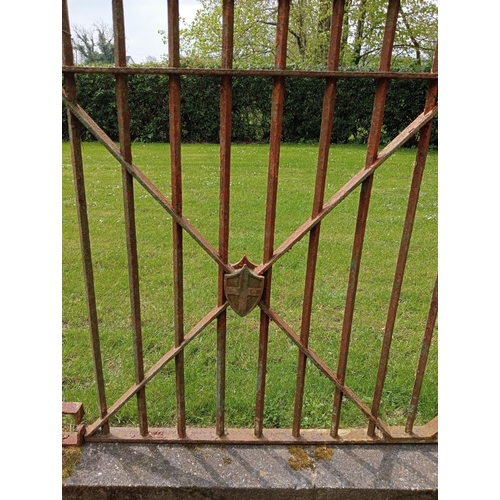 829 - Blacksmith wrought iron railings with central crest {H 102cm x W 856cm x D 10cm}. (NOT AVAILABLE TO ... 