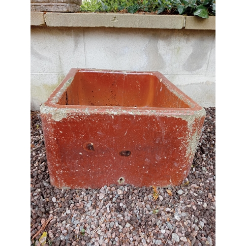 837 - Salt glazed stone trough {H 30cm x W 62cm x D 50cm}. (NOT AVAILABLE TO VIEW IN PERSON)