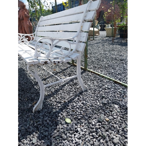 856 - Cast iron garden bench with wooden slats and matching coffee table {Bench 67 cm H x 155 cm W x 55 cm... 