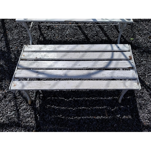 856 - Cast iron garden bench with wooden slats and matching coffee table {Bench 67 cm H x 155 cm W x 55 cm... 