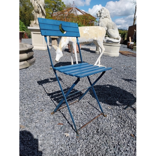 859 - Wooden and metal garden table with two matching chairs {Tbl. 71 cm H x 60 cm Dia. and Chairs 84 cm H... 