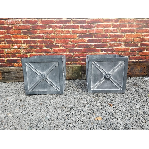 870 - Pair of good quality metal square planters with lead effect in the Georgian style {45 cm H x 46 cm W... 