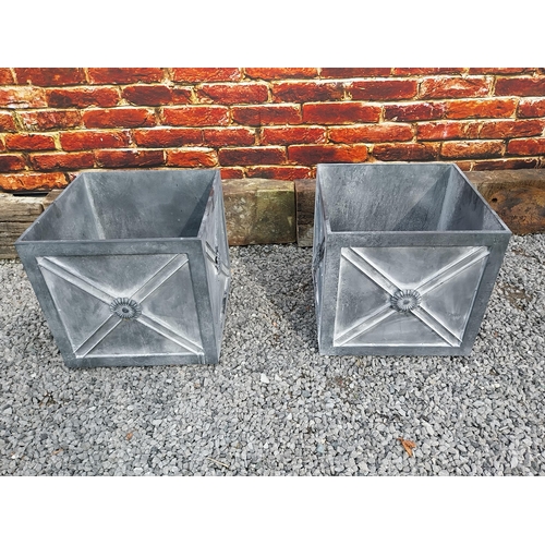 870 - Pair of good quality metal square planters with lead effect in the Georgian style {45 cm H x 46 cm W... 