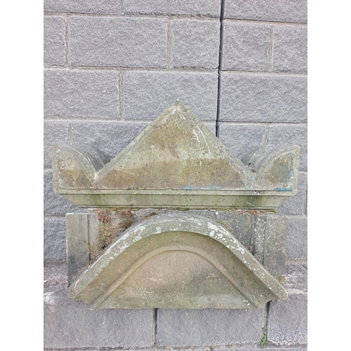 874 - Large stone base and finial {H 80cm x W 79cm x D 42cm }. (NOT AVAILABLE TO VIEW IN PERSON)