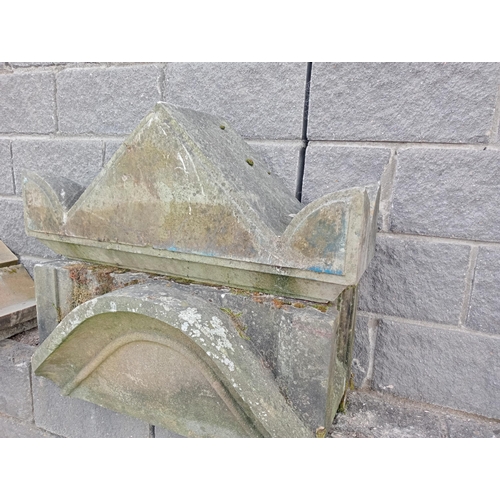 874 - Large stone base and finial {H 80cm x W 79cm x D 42cm }. (NOT AVAILABLE TO VIEW IN PERSON)