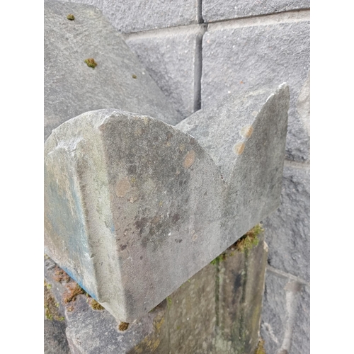 874 - Large stone base and finial {H 80cm x W 79cm x D 42cm }. (NOT AVAILABLE TO VIEW IN PERSON)