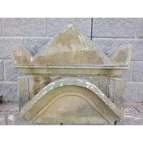 874 - Large stone base and finial {H 80cm x W 79cm x D 42cm }. (NOT AVAILABLE TO VIEW IN PERSON)