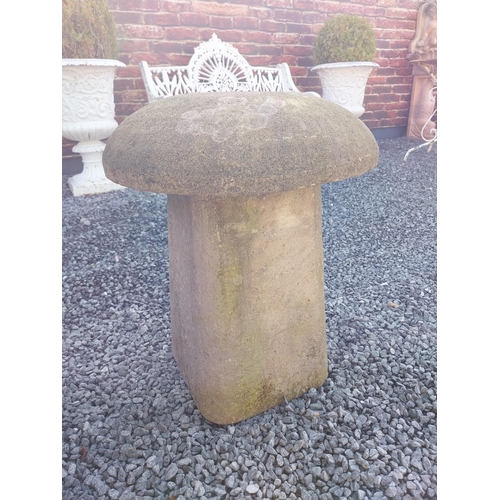 878 - Sandstone staddle stone in the 19th C. style {55 cm H x 49 cm Dia.}.