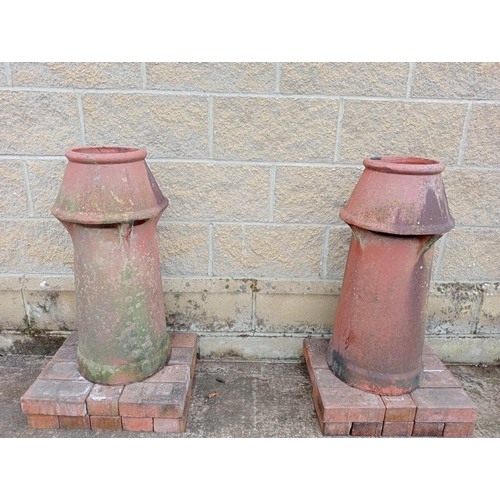 879 - Pair of terracotta chimney pots {H 76cm x D 36cm }. (NOT AVAILABLE TO VIEW IN PERSON)