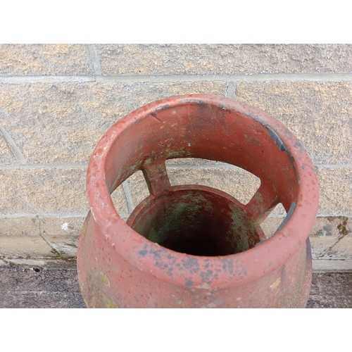 879 - Pair of terracotta chimney pots {H 76cm x D 36cm }. (NOT AVAILABLE TO VIEW IN PERSON)