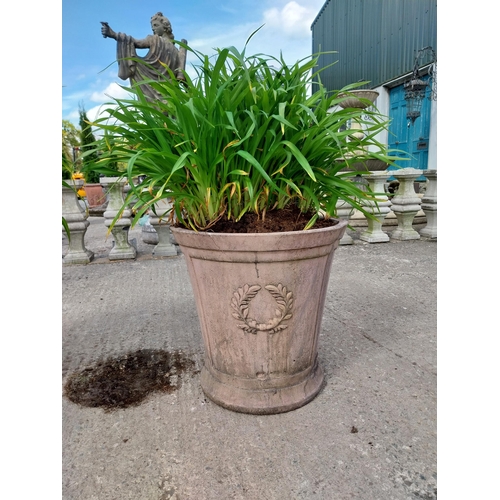 888 - Pair of moulded terracotta planters decorated with rosettes {51 cm H x 50 cm Dia.}.