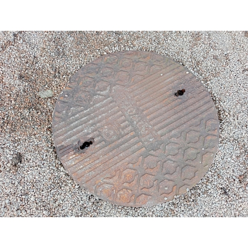 903 - Three cast iron manhole covers {two covers Dia 50cm x One at 30 cm Dia.}. (NOT AVAILABLE TO VIEW IN ... 