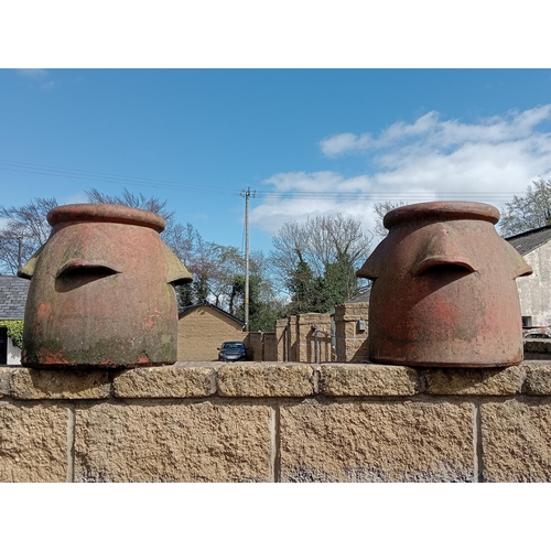 905 - Pair of terracotta chimney pots {H 40cm x Dia 34}. (NOT AVAILABLE TO VIEW IN PERSON)