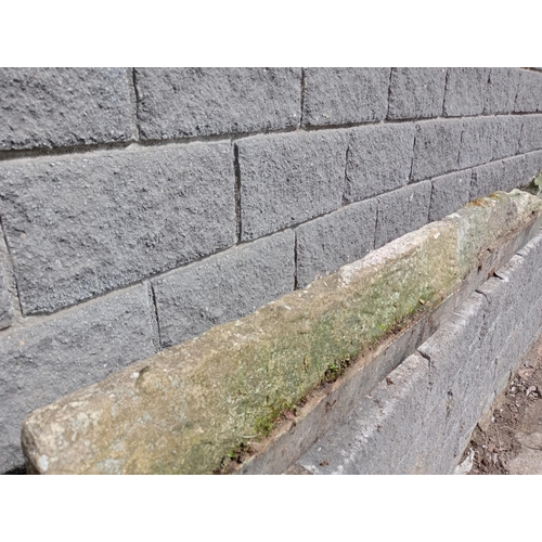 907 - Four gritstone reclaimed diamond back cottage mullions {H 25cm x W 400cm x D 4cm }.