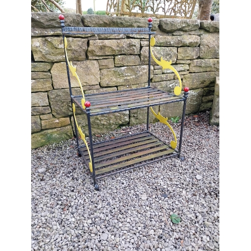 918 - Painted wrought iron two-tiered plant stand {90 cm H x 66 cm W x 43 cm D}.