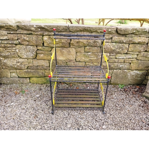 918 - Painted wrought iron two-tiered plant stand {90 cm H x 66 cm W x 43 cm D}.