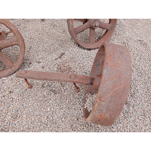 919 - Collection of five cast iron shepherd hut wheels {Dia 24cm x D 7cm }. (NOT AVAILABLE TO VIEW IN PERS... 