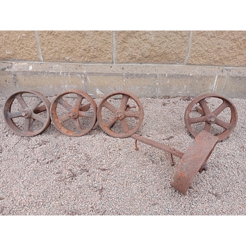 919 - Collection of five cast iron shepherd hut wheels {Dia 24cm x D 7cm }. (NOT AVAILABLE TO VIEW IN PERS... 