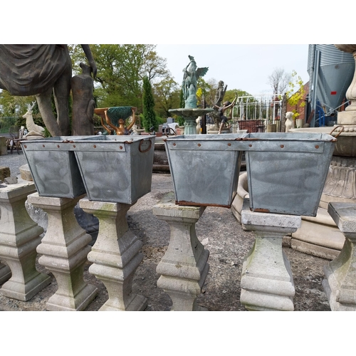 920 - Pair of galvanised double planters with handles {27 cm H x 59 cm W x 28 cm D}.