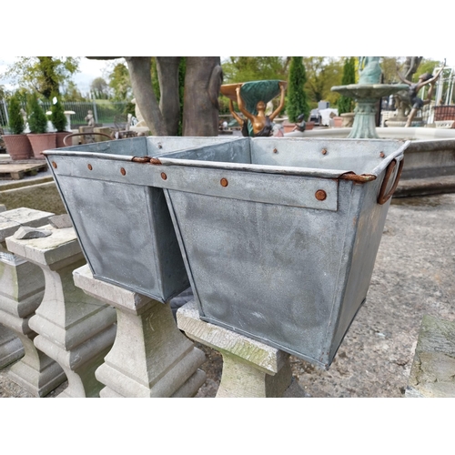 920 - Pair of galvanised double planters with handles {27 cm H x 59 cm W x 28 cm D}.