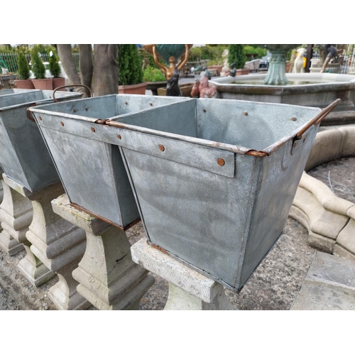 920 - Pair of galvanised double planters with handles {27 cm H x 59 cm W x 28 cm D}.