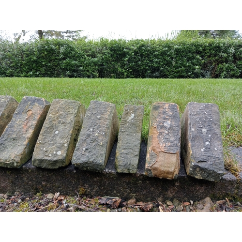 923 - Collection of thirty-four antique wall copings reclaimed sandstone {Total length 5 metres x H 17cm x... 