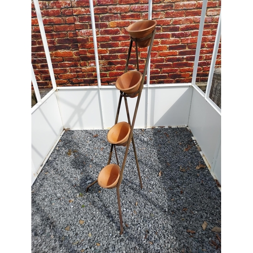 926 - Early 20th C. four tiered wrought iron pot rack with terracotta plant pots {120 cm H x 46 cm W x 40 ... 