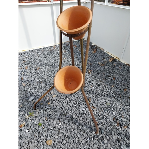 926 - Early 20th C. four tiered wrought iron pot rack with terracotta plant pots {120 cm H x 46 cm W x 40 ... 