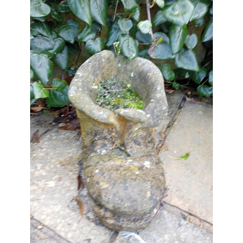 938 - Composition stone planter in the form of a boot {H 24cm x W 22cm x D 34cm }. (NOT AVAILABLE TO VIEW ... 