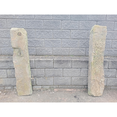 939 - Pair of sandstone field gateposts and field gate {H 142cm x W 33cm x D 15cm }. (NOT AVAILABLE TO VIE... 