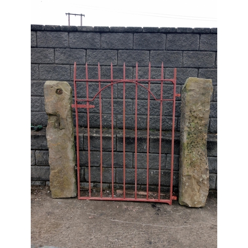 939 - Pair of sandstone field gateposts and field gate {H 142cm x W 33cm x D 15cm }. (NOT AVAILABLE TO VIE... 